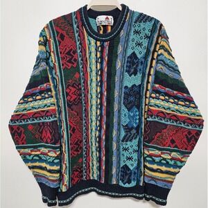 Vintage 90s Florence Tricot 3D Textured Coogi Style Knit Sweater Pullover Biggie